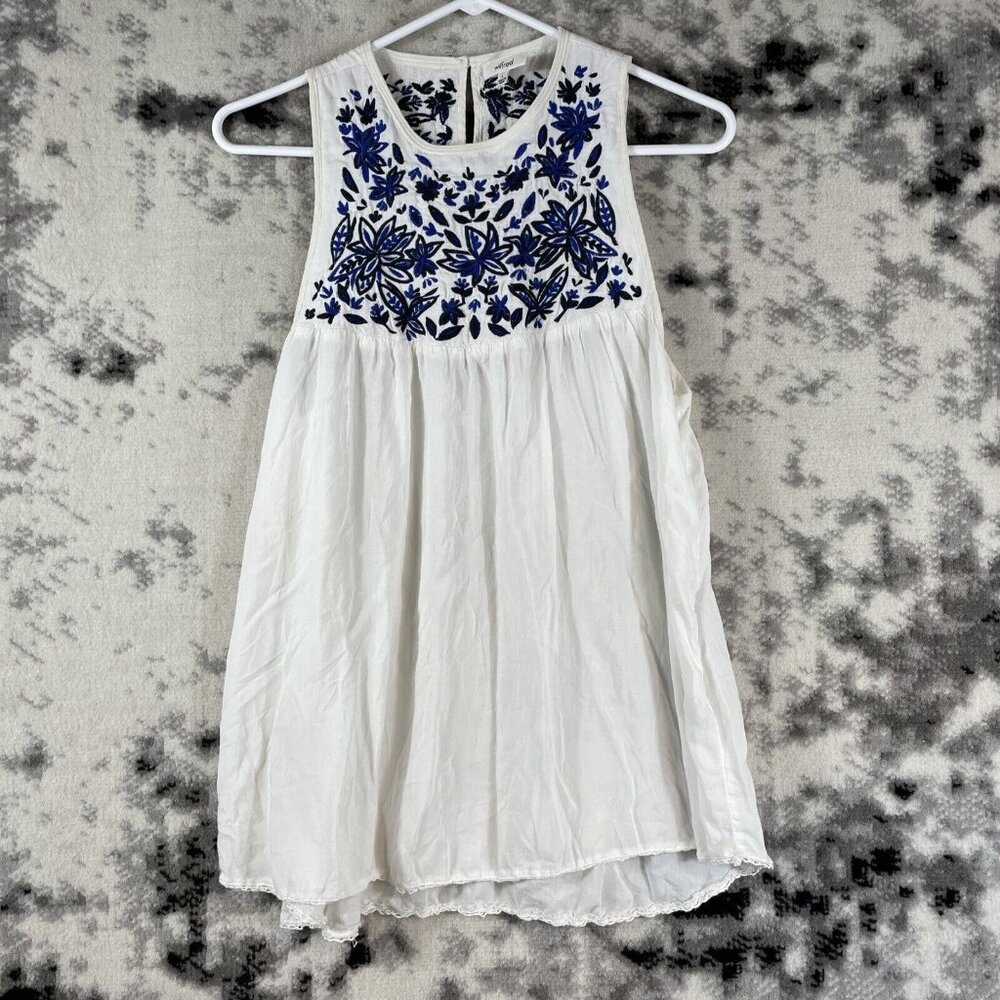 Aritzia Wilfred Tank Top Womens Size Small White Embroidred Boho Modal